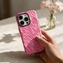 Dvouvrstvé puzdro na iPhone 17 Zebrový vzor Sytá ružová a pudrová Odolné proti pádom a poškriabaniu Povrch proti odtlačkom prstov 3