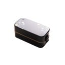 Dwu piętrowy bento box na jedzenie z przegrodą Wieko z kwiatowym motywem i bocznymi klipsami Objętość 750 ml Z plastiku 16,8 x 8,3 x 2