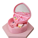 Dziecięca szkatułka na biżuterię w kształcie serca z lustrem 13,3 × 10 × 5,5 cm plastik i szkło organizer na dziecięcą biżuterię, pierścionki 3