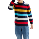 Dziecięcy kolorowy prążkowany sweter pleciony z poliestru Długi rękaw Okrągły dekolt Modny unisex sweter dla chłopców i dziewcząt Styl 5