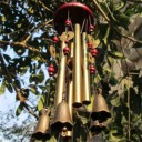 Dzwonek wietrzny wiszący 65 cm wykonany z metalu i drewna Ozdoba ogrodowa Symbol szczęścia Ozdoba dźwiękowa Amulet domowy 2