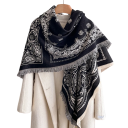 Écharpe Femme 130 x 130 cm Écharpe carrée en polyester avec bords frangés Motif élégant et délicat Accessoire de mode chaud pour l'automne et l'hiver 2