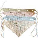 Écharpe triangulaire tricotée pour la tête style vintage français à fleurs en crochet fait main écharpe rétro pour les cheveux style design 3