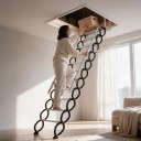Échelle de grenier rétractable 3,5 m Échelle télescopique murale Largeur 60 et 70 cm Structure en acier Blanche Pour grenier et balcon 2
