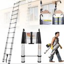 Échelle télescopique 4,4 m Acier inoxydable Construction pliable 14 échelons Charge maximale 150 kg Verrous de sécurité et crochets 2