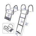 Échelle télescopique en acier inoxydable pour bateau 3 marches pliable avec deux poignées longueur 87 cm acier inoxydable Argenté pour embarquer depuis l'eau sur le bateau 2