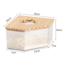 Eckiger Sandbad für Hamster 16 x 16 x 10 cm Acrylhaus mit Holzuntergrund Öffnung 7 cm Hygienisches Sandbad für Nagetiere 2