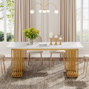 Eettafel 180 x 80 x 70 cm met een witte rechthoekige blad en gouden U-vormige poten van gelaagd vierkant profiel 4