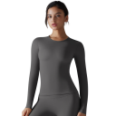 Elastisk sports-T-shirt med lange ærmer, tætsiddende sømløs top, funktionelt, hurtigttørrende undertøj til træning, yoga, fitness og motion 6