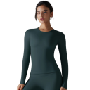 Elastisk sports-T-shirt med lange ærmer, tætsiddende sømløs top, funktionelt, hurtigttørrende undertøj til træning, yoga, fitness og motion 9