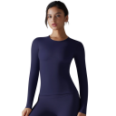 Elastisk sports-T-shirt med lange ærmer, tætsiddende sømløs top, funktionelt, hurtigttørrende undertøj til træning, yoga, fitness og motion 7