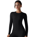 Elastisk sports-T-shirt med lange ærmer, tætsiddende sømløs top, funktionelt, hurtigttørrende undertøj til træning, yoga, fitness og motion 3