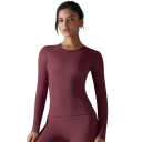 Elastisk sports-T-shirt med lange ærmer, tætsiddende sømløs top, funktionelt, hurtigttørrende undertøj til træning, yoga, fitness og motion 10