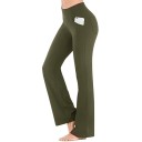 Eleganckie damskie legginsy z wysokim stanem i elastyczną gumką Szerokie nogawki Boczna kieszeń Długie wygodne spodnie do noszenia 7