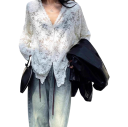 Elegant blus med lång ärm i spets för damer Genomskinlig blus med V-ringning och knappstängning Enfärgad topp i polyester 5