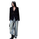 Elegant blus med lång ärm i spets för damer Genomskinlig blus med V-ringning och knappstängning Enfärgad topp i polyester 9