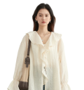 Elegant bluse til damer med flæser og krave Enfarvet skjorte med lange ærmer Snøring med bånd Stilfuld top af nylon og lyocell 9