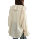 Elegant bluse til damer med flæser og krave Enfarvet skjorte med lange ærmer Snøring med bånd Stilfuld top af nylon og lyocell 10