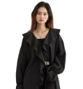 Elegant bluse til damer med flæser og krave Enfarvet skjorte med lange ærmer Snøring med bånd Stilfuld top af nylon og lyocell 11