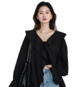 Elegant bluse til damer med flæser og krave Enfarvet skjorte med lange ærmer Snøring med bånd Stilfuld top af nylon og lyocell 12