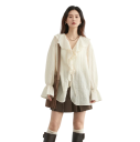 Elegant bluse til damer med flæser og krave Enfarvet skjorte med lange ærmer Snøring med bånd Stilfuld top af nylon og lyocell 13