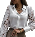 Elegant bluse til damer med lange ærmer Enfarvet skjorte i polyester med blondeærmer og krave Knaplukning Forskellige farver 2