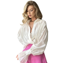 Elegant dame ensfarvet skjorte med krave Udvidede ærmer Knaplukning Stilfuld bluse af viskose, spandex og nylon 1