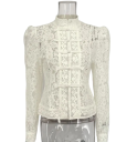 Elegant damebluse i blonder med krave Enfarvet skjorte med knaplukning Stilet top i let polyester til arbejde og fritid 21