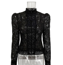 Elegant damebluse i blonder med krave Enfarvet skjorte med knaplukning Stilet top i let polyester til arbejde og fritid 19