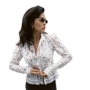Elegant damebluse i blonder med krave Enfarvet skjorte med knaplukning Stilet top i let polyester til arbejde og fritid 3