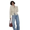 Elegant damebluse i blonder med krave Enfarvet skjorte med knaplukning Stilet top i let polyester til arbejde og fritid 12