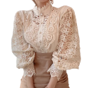 Elegant damebluse i lace med flæser og krave Enfarvet skjorte med lange ærmer og knaplukning Stilfuld top i bomuld og polyester 11