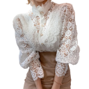 Elegant damebluse i lace med flæser og krave Enfarvet skjorte med lange ærmer og knaplukning Stilfuld top i bomuld og polyester 7