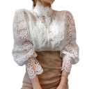 Elegant damebluse i lace med flæser og krave Enfarvet skjorte med lange ærmer og knaplukning Stilfuld top i bomuld og polyester 3
