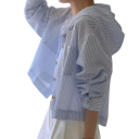 Elegant damebluse med hætte Løs pasform med knaplukning Stilfuld ensfarvet bluse i let polyester til daglig brug 8