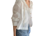 Elegant damebluse med hætte Løs pasform med knaplukning Stilfuld ensfarvet bluse i let polyester til daglig brug 2
