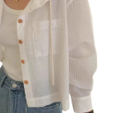 Elegant damebluse med hætte Løs pasform med knaplukning Stilfuld ensfarvet bluse i let polyester til daglig brug 3