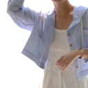 Elegant damebluse med hætte Løs pasform med knaplukning Stilfuld ensfarvet bluse i let polyester til daglig brug 6