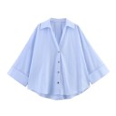 Elegant damebluse med korte ærmer Enfarvet skjorte med krave og knaplukning Let løs top i polyester til arbejde og fritid 1