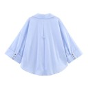 Elegant damebluse med korte ærmer Enfarvet skjorte med krave og knaplukning Let løs top i polyester til arbejde og fritid 13