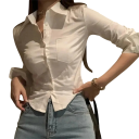 Elegant damebluse med lange ærmer Enfarvet skjorte med krave og lomme på brystet Knaplukning Let top af polyester 4