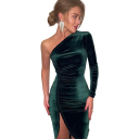 Elegant fløjlsaftenkjole med asymmetrisk snit Langærmet bodycon med slids Formel aftenkjole 6