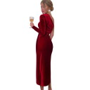 Elegant fløjlsaftenkjole med asymmetrisk snit Langærmet bodycon med slids Formel aftenkjole 3