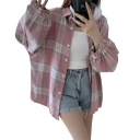 Elegant Ladies' Checked Shirt with Collar Loose Fit with Button Fastening Lightweight Polyester Blouse for Everyday Wear 9