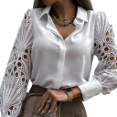 Elegant Ladies' Long Sleeve Shirt Plain Polyester Blouse with Lace Sleeves and Collar Button Fastening Various Colours 7