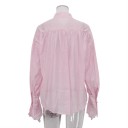 Elegant Ladies' Sheer Long-Sleeve Shirt Solid Colour Polyester Blouse with Flared Sleeves and Collar Stylish Button-Up Top 18
