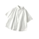 Elegant Ladies' Short Sleeve Shirt Plain Blouse with Collar and Black Tie Button Fastening Lightweight Polyester Top 4