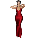 Elegant Long Satin Dress with Deep Neckline and Exposed Back Fitted Cut with Ruching on the Back Evening Dress 1