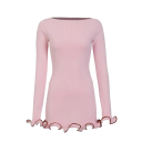 Elegant Mini Dress with Long Sleeves Wavy Hem on Sleeves and Hem Simple Cut Fitted Style Stretch Material 5
