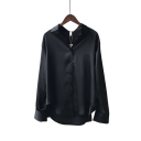 Elegant satinblus för damer med krage Löst snitt med knappar Enfärgad blus i polyester Stilig topp för arbete och fritid 13